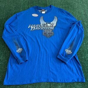 NWT Harley-Davidson Men's T-Shirt Blue 3XL Cotton Reflective Long Sleeve Eagle